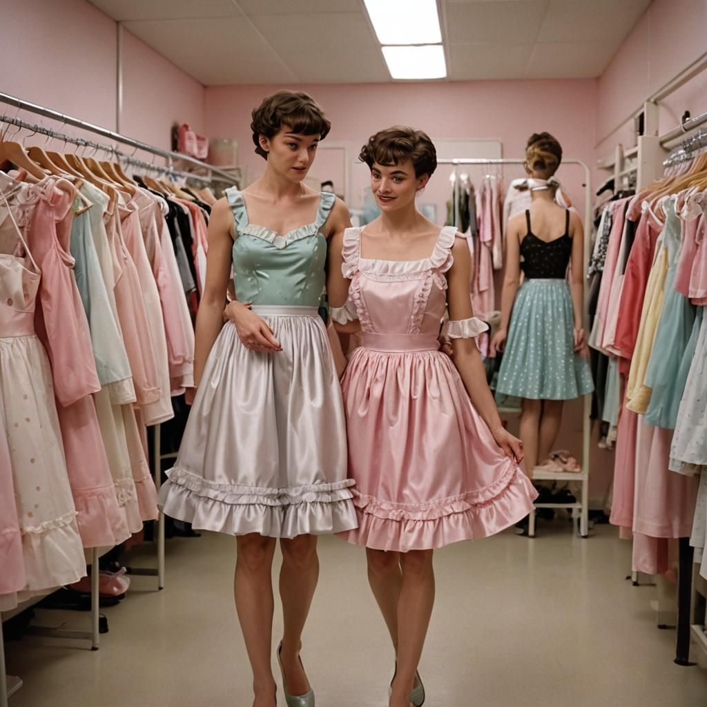 Boy Crossdressing in Fitting Room, Cinematic Style