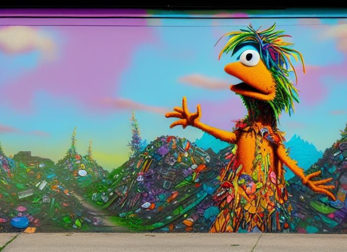 Fraggle Rock Trash Heap Mural in Street Art Style