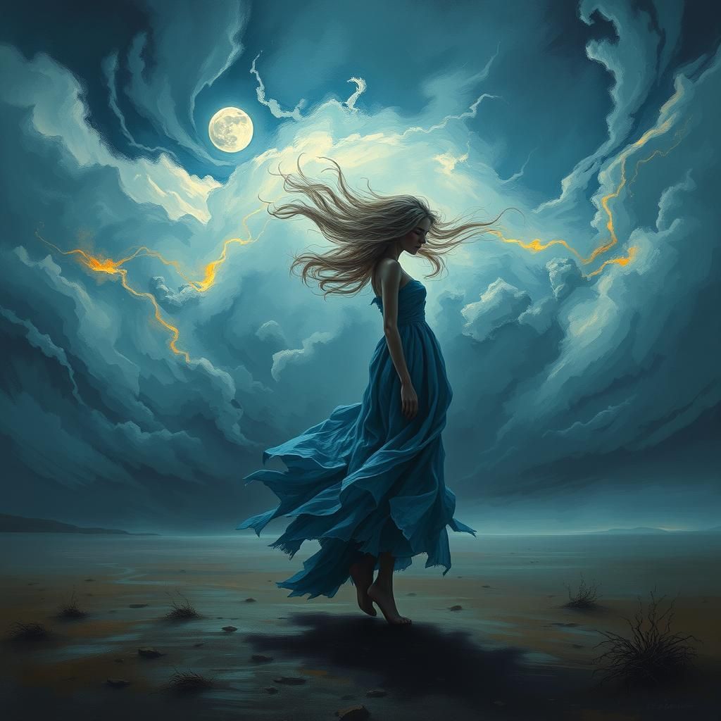 Ethereal Hurricane Personified in a Desolate Landscape