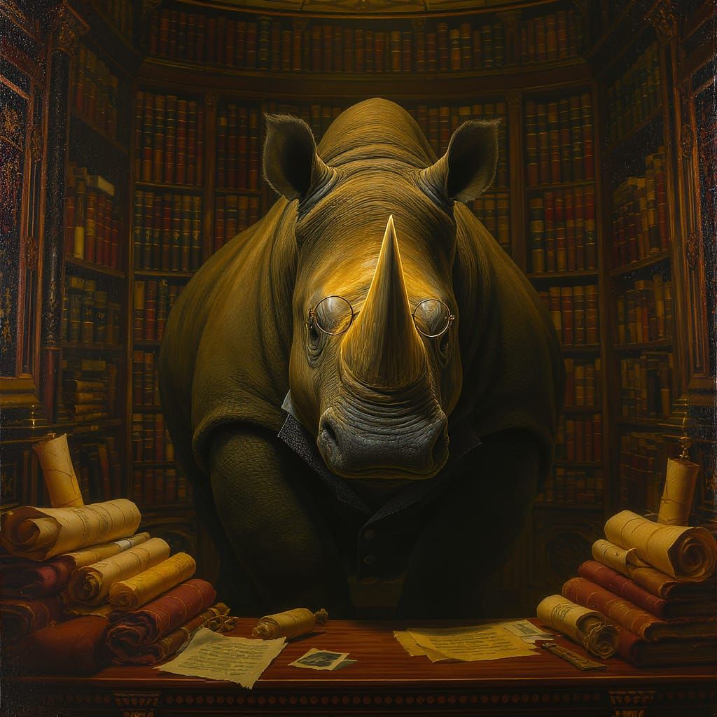 Victorian Rhino Reads in Heroic Fantasy Style