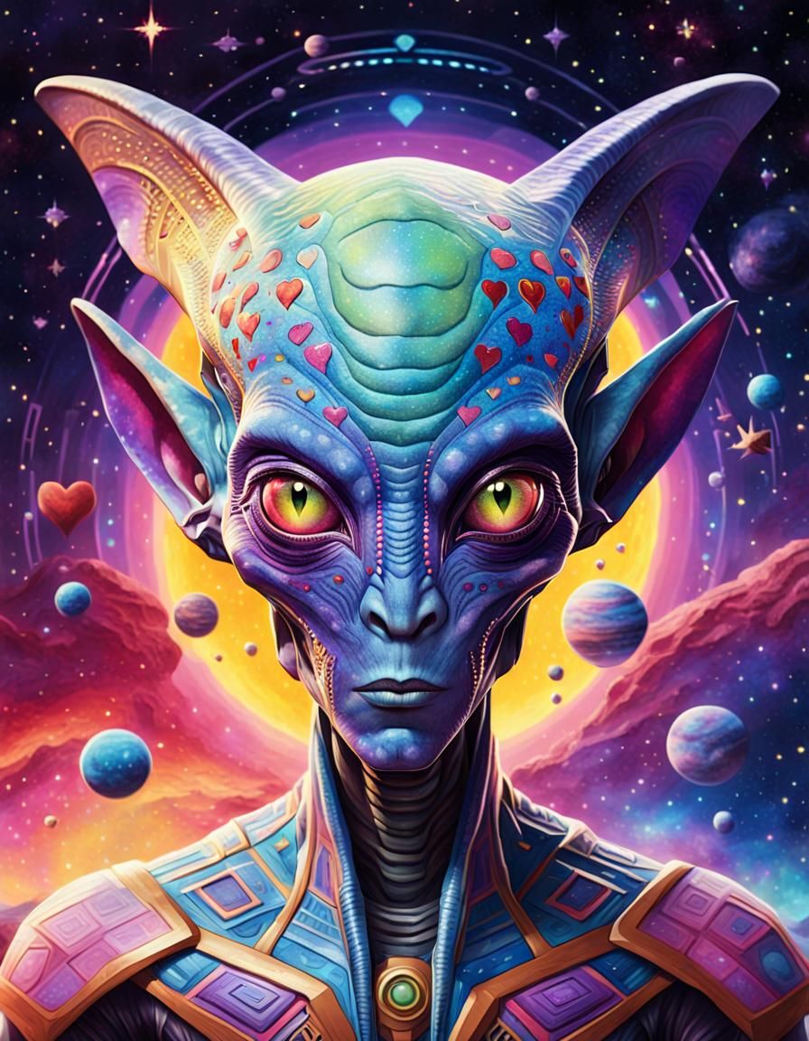 Anime-Style Alien in Cosmic Scene by Mika Pikazo