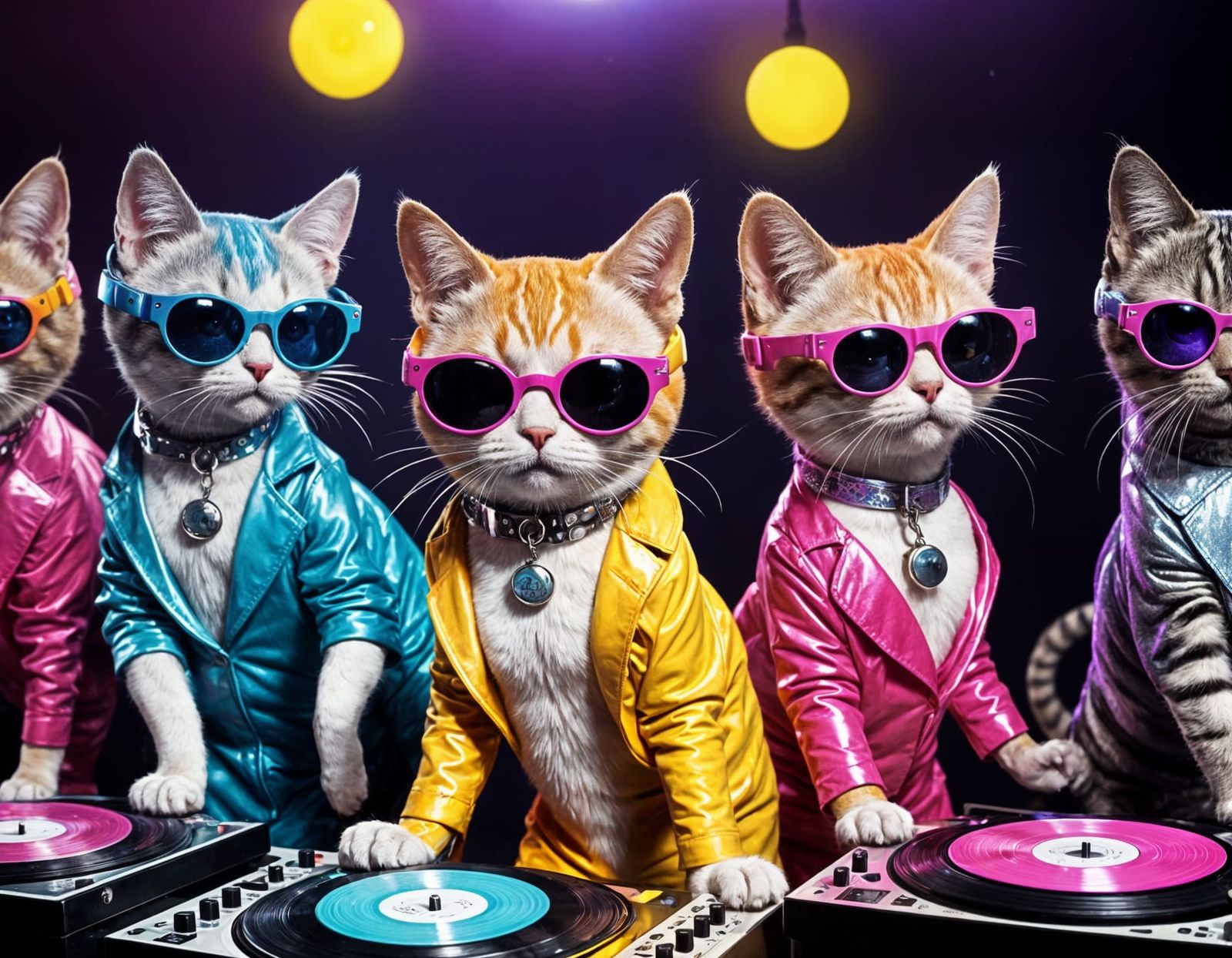 Disco Cats Under Mirrored Ball