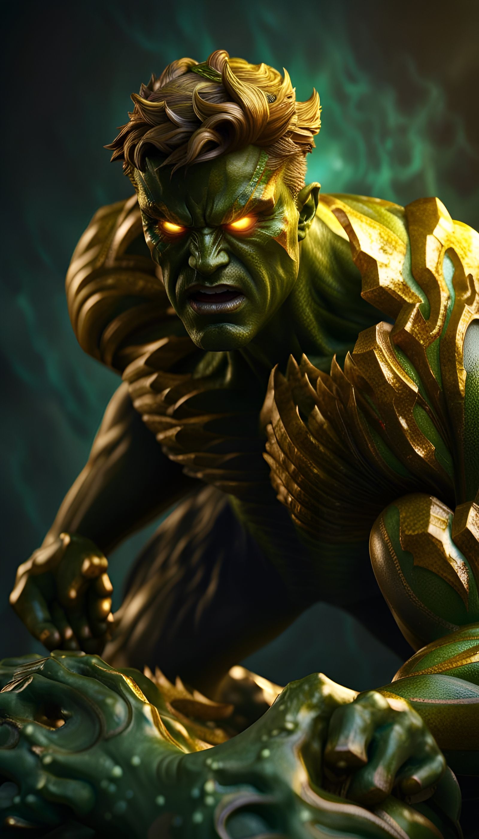 Cyclops vs Hulk: Marble Sculpture in Gold