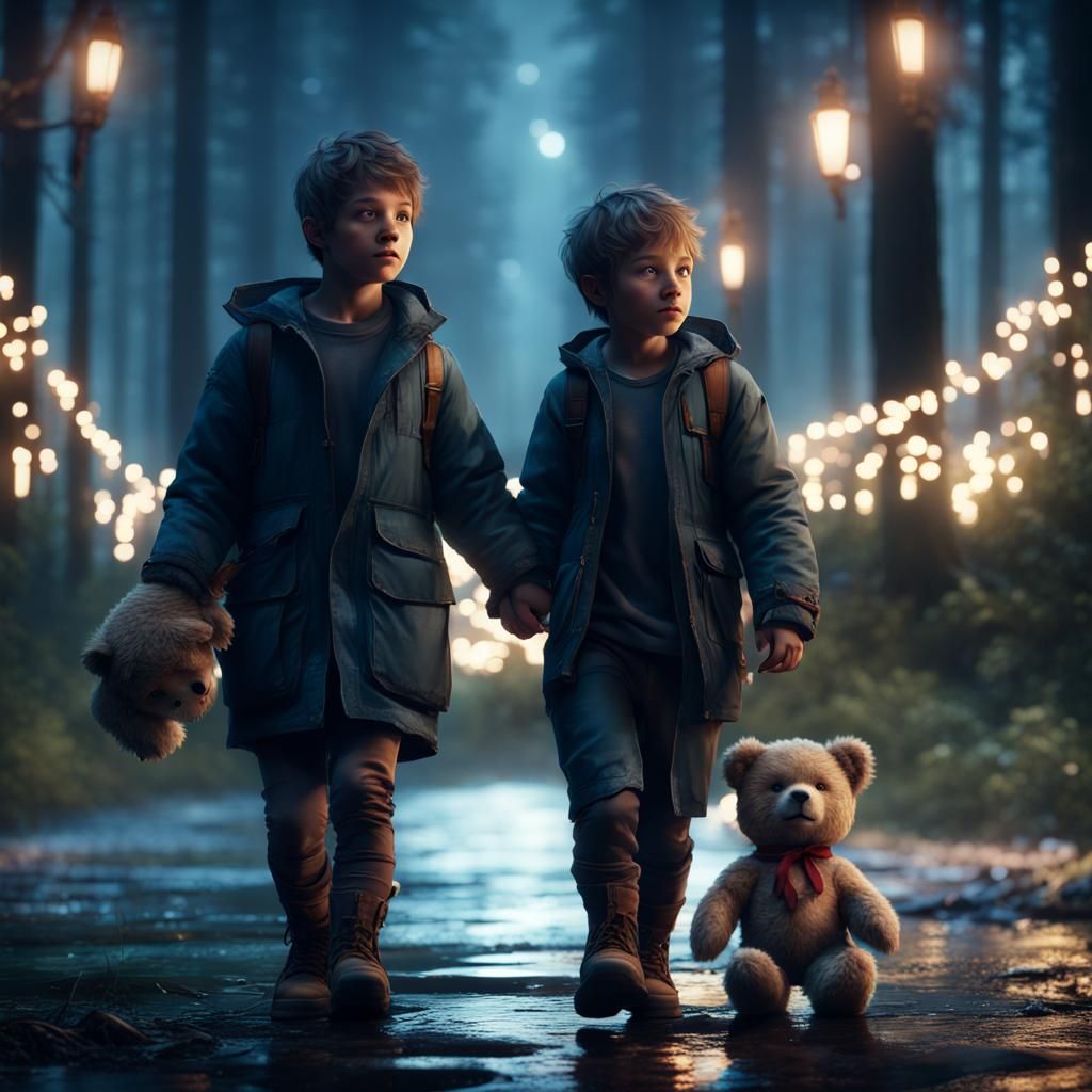 Finnish Boys in Forest, Detailed Matte Painting