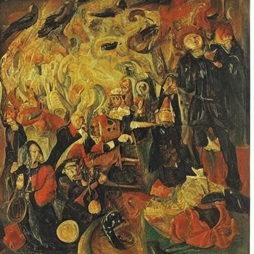 Figurative Scene Inspired by Van Eyck and Soutine