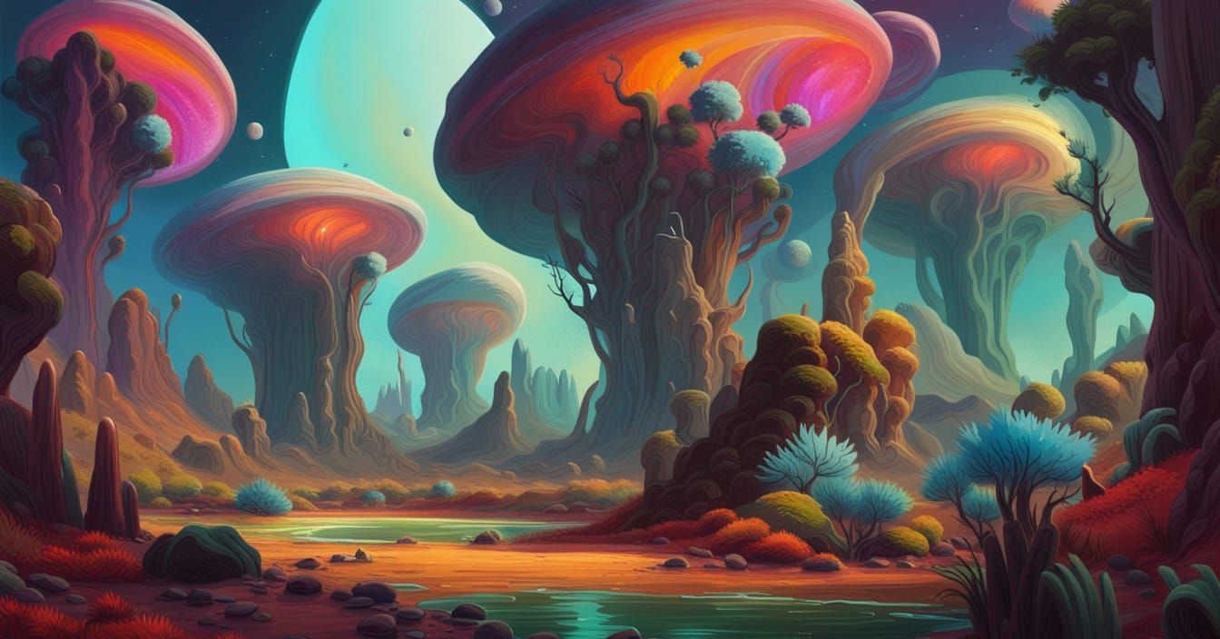 Colorful Alien Planet Oil Painting
