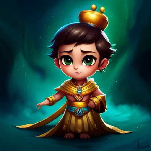 Adorable Chibi Egyptian Pharaoh in Digital Painting Style