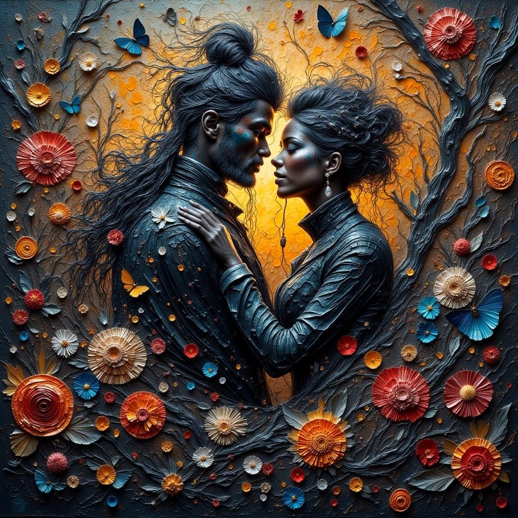 Romantic Couple as Impasto Oil Painting