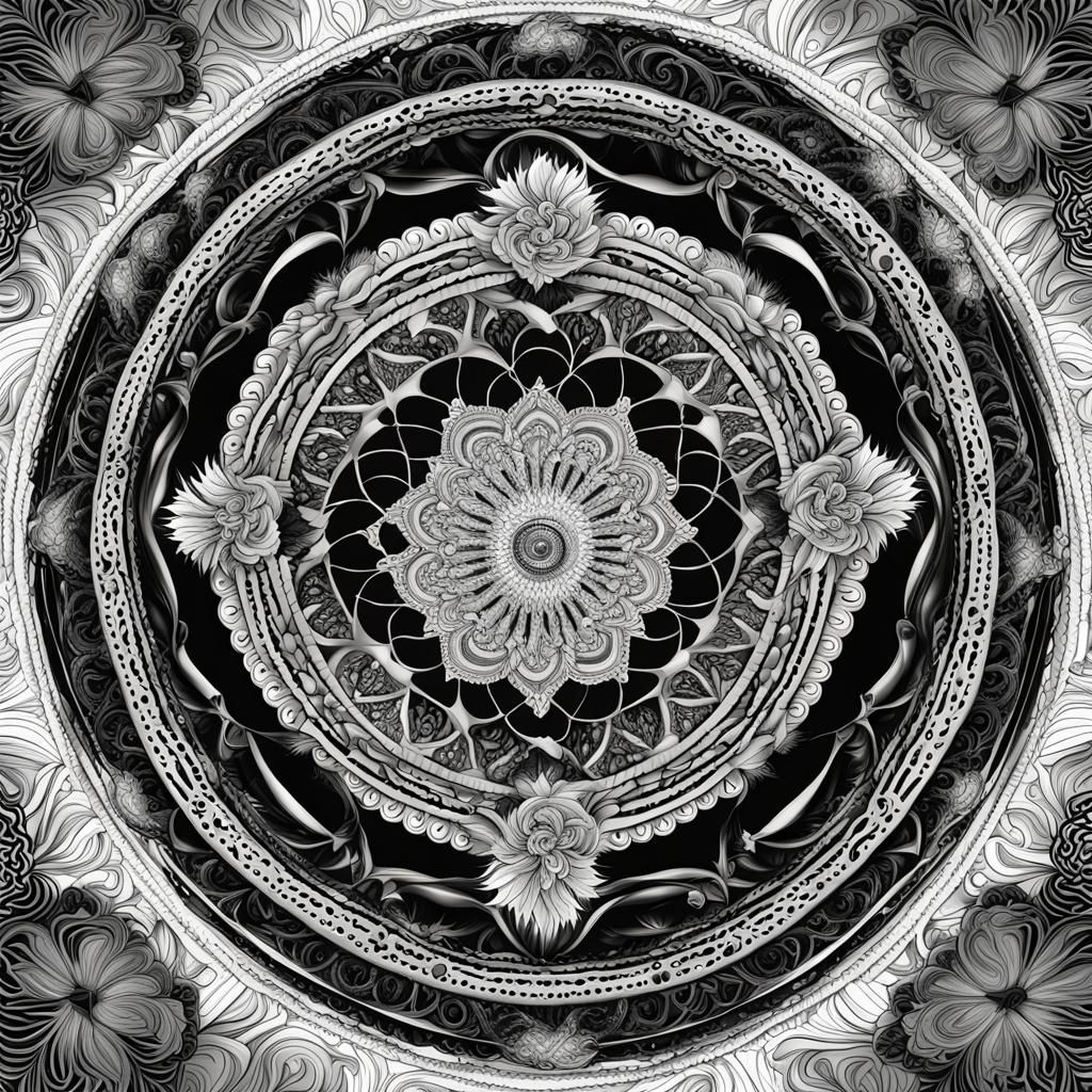 Sacred Geometry Mandala: Divine Love in Black and White