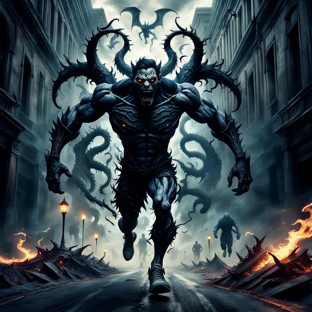 Man Running From Demons: Epic Digital Matte Painting