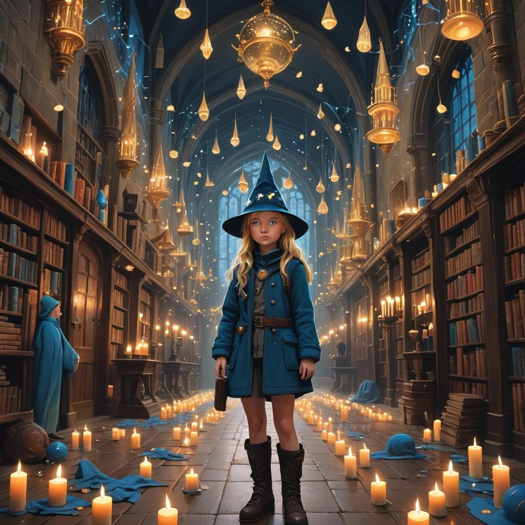Blonde Witch in Hogwarts Corridor, 3D Rendered