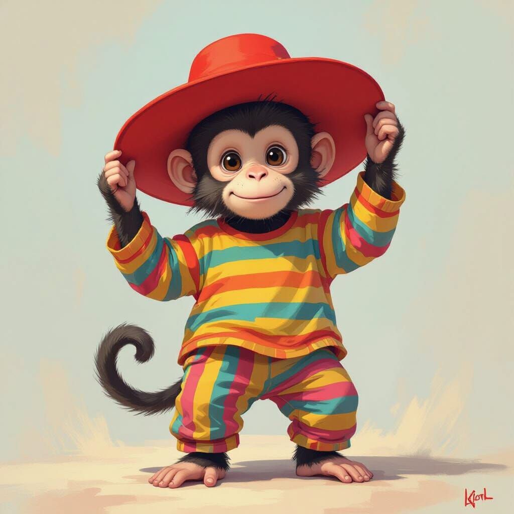 Monkey in Striped Outfit: A Whimsical Digital Painting