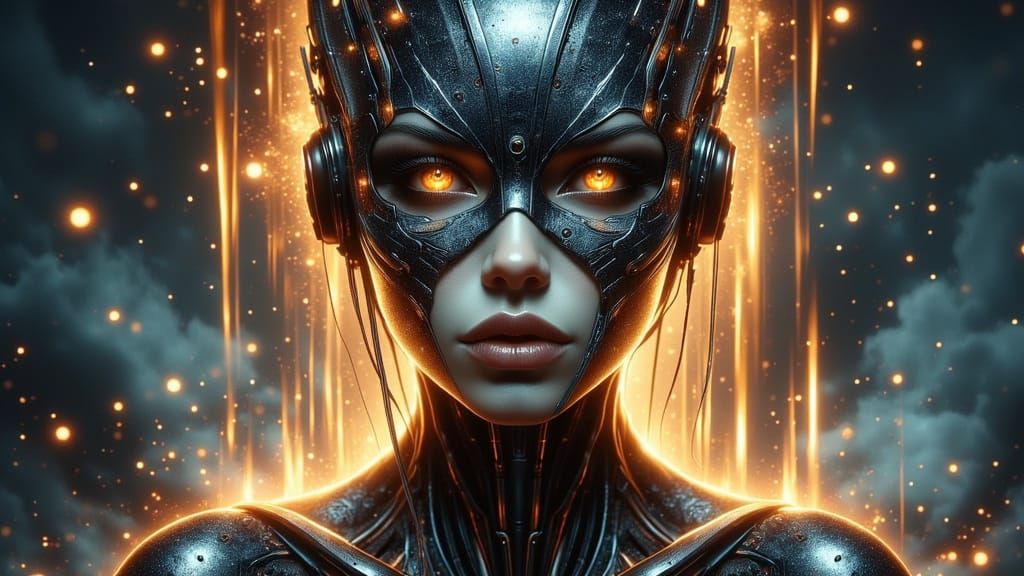 Futuristic Cyber Mask with Divine Energy Halo