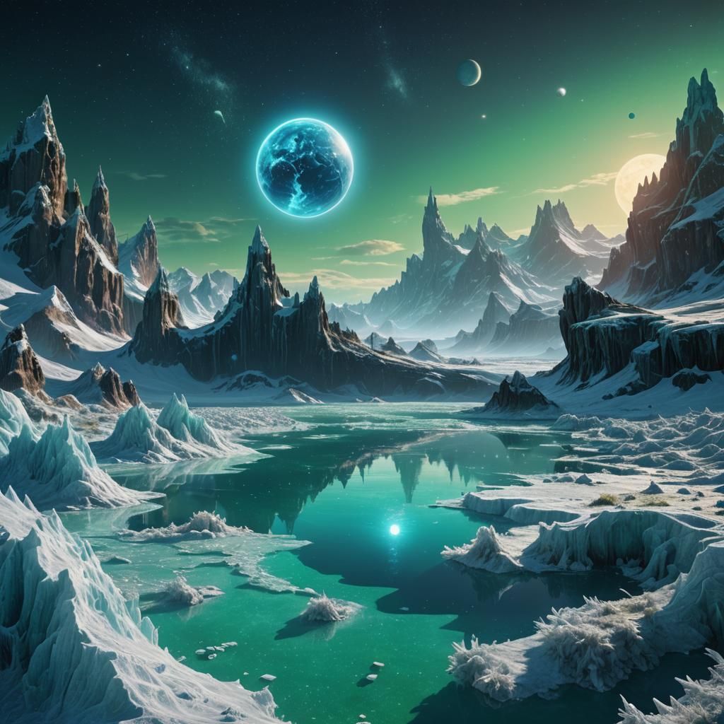 Neon Neptune Rising Over Triton: Fantasy Concept Art
