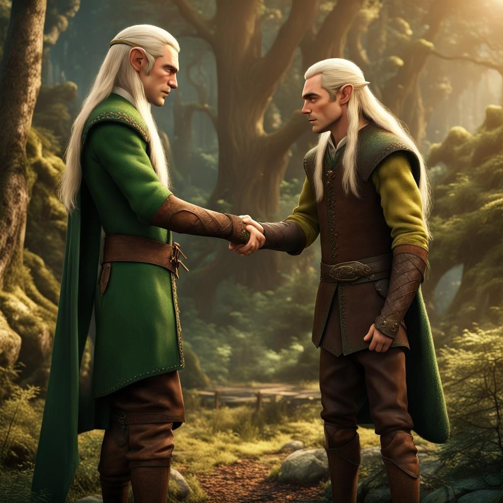 Legolas and Buddy the Elf Shake Hands