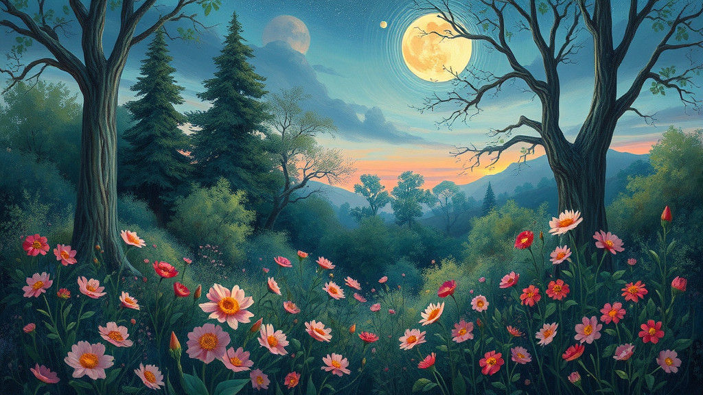 Enchanted Moonlit Garden with Vibrant Flowers
