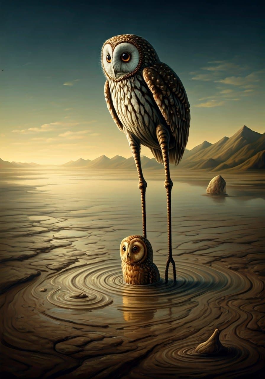 Surrealistic Encounter of a Fruitfly and Owl in a Muddy Land...