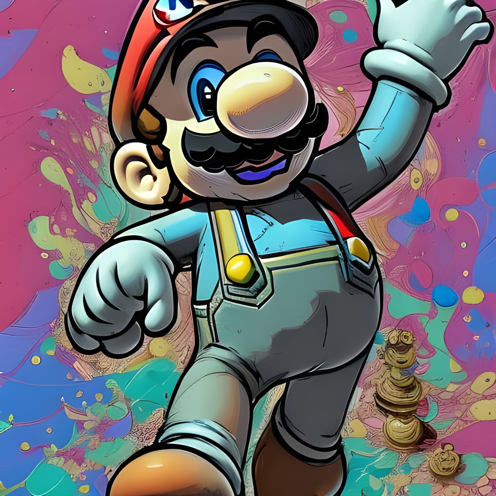 Cute Super Mario in Hyperdetailed Gouache Illustration