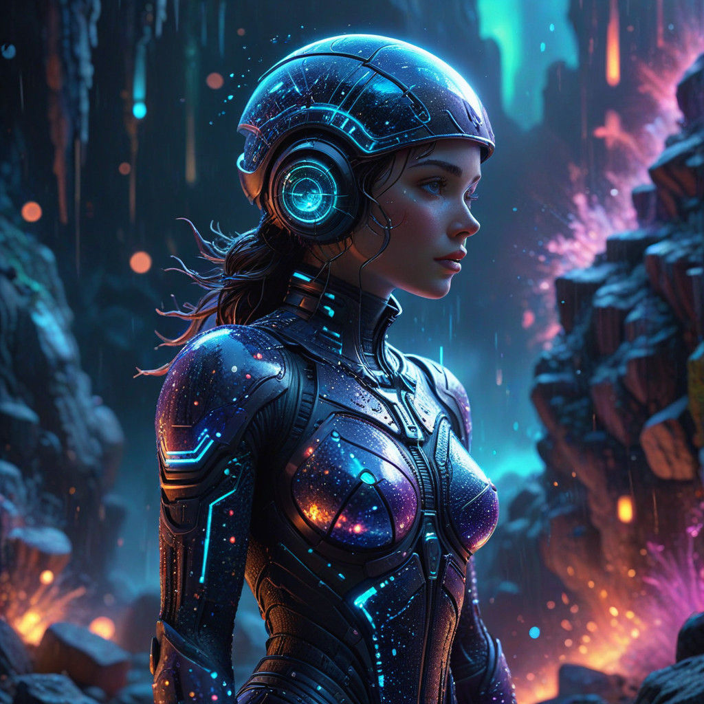 Ethereal Cosmic Goddess on Celestial Precipice in Neon-Lit A...