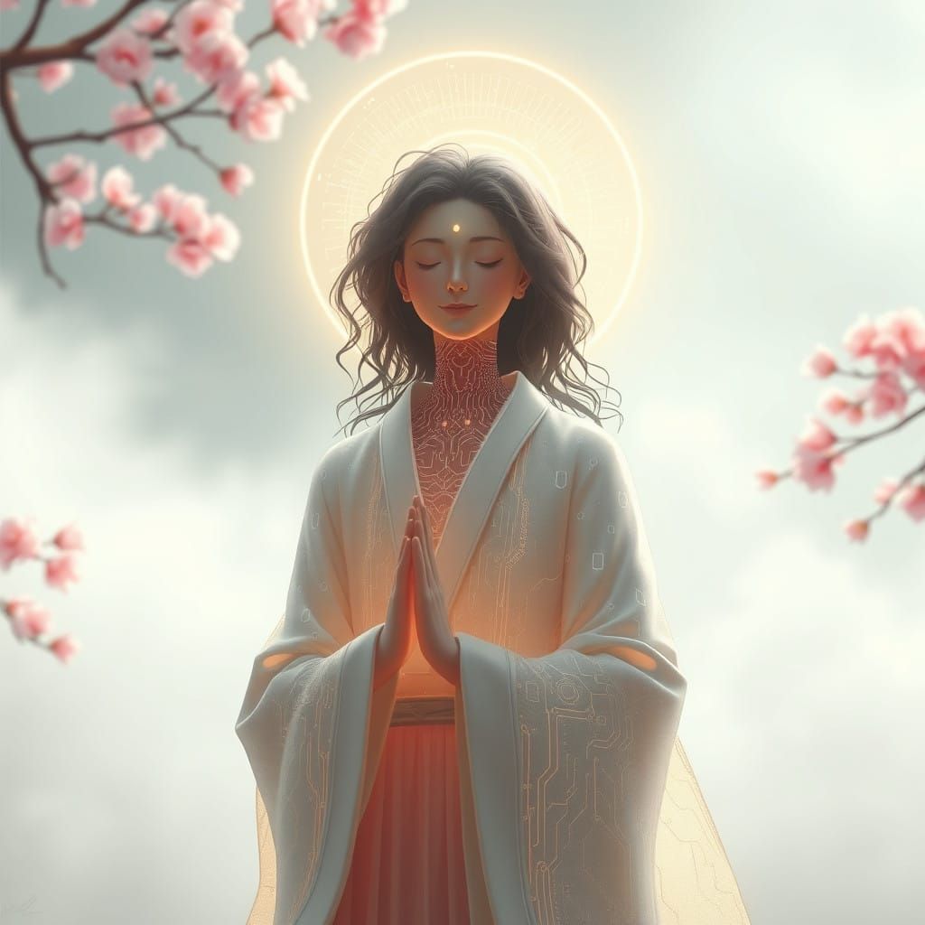 Ethereal Futuristic Being in Harmony with Nature