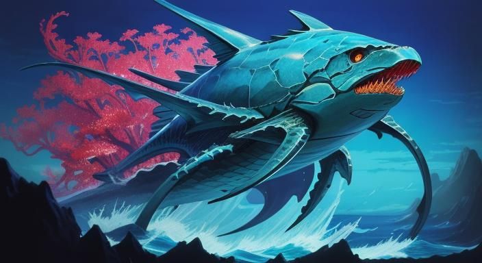 Vibrant Ocean Creatures in Anime Style