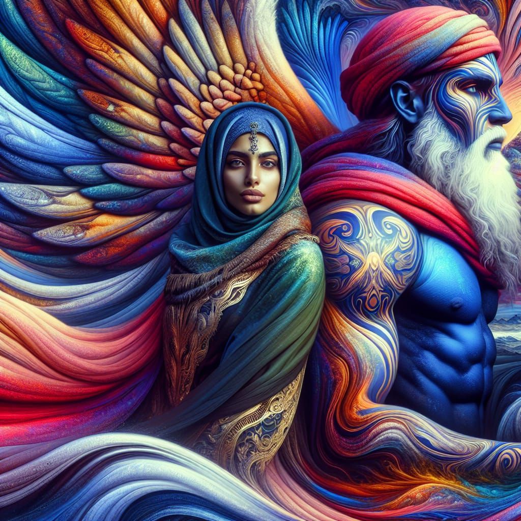 Winged Man and Woman in a Fantasy Landscape