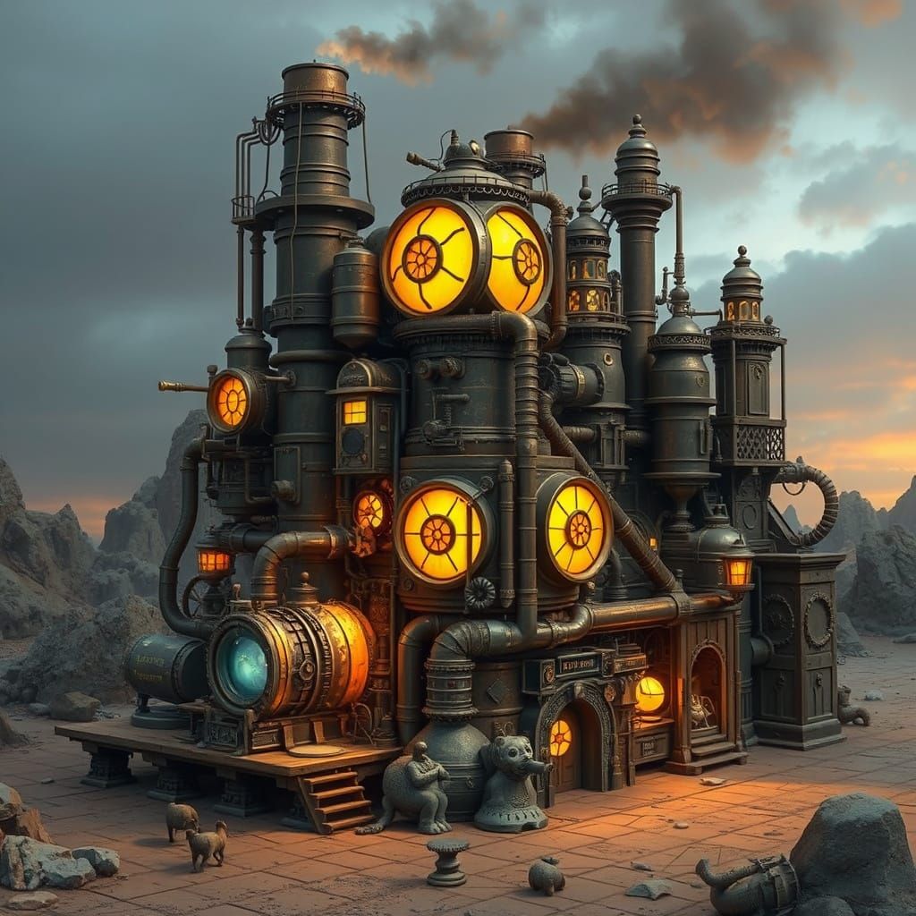 Steam Cityscape in Steampunk Style