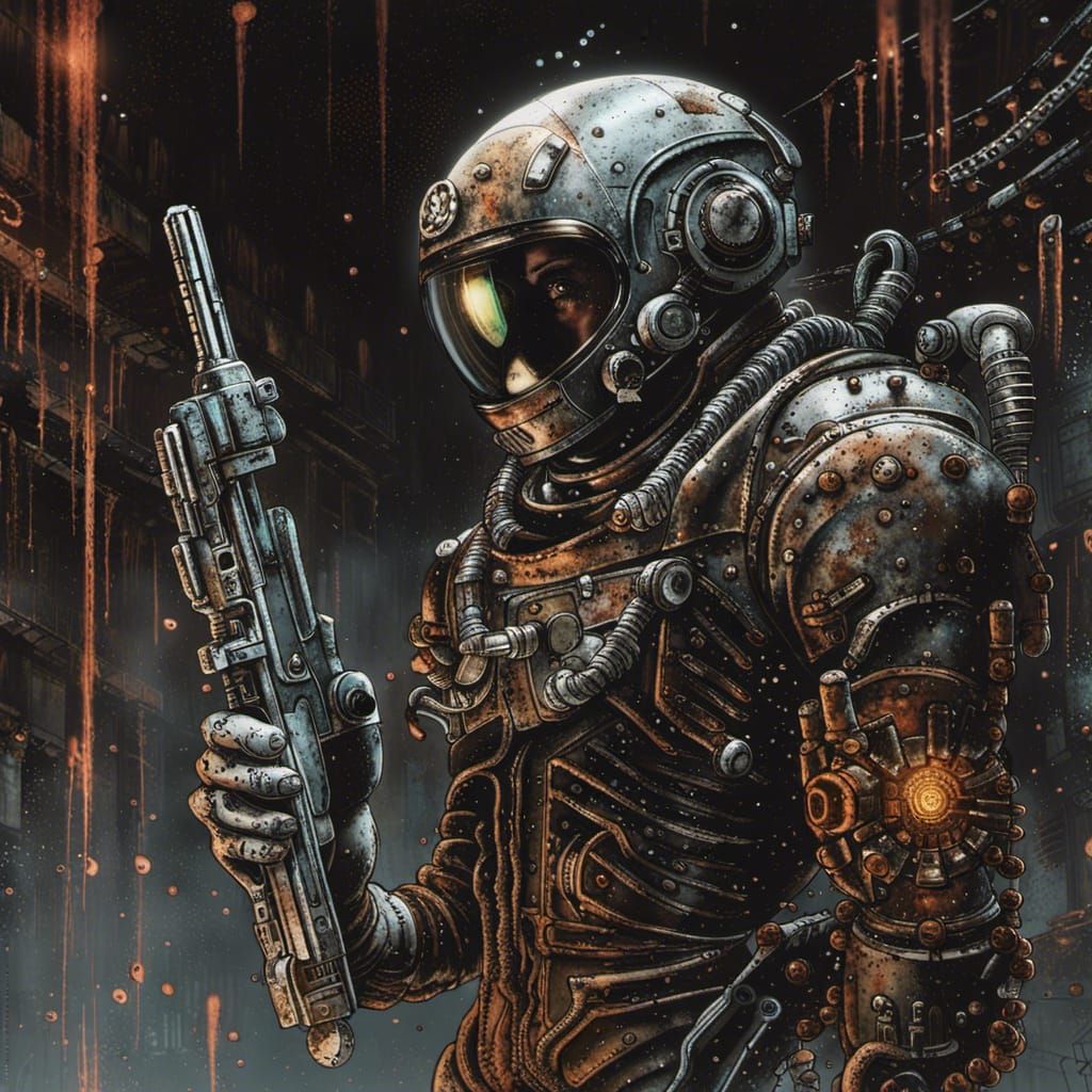 Sci-Fi Engineer in Space Suit with Turret