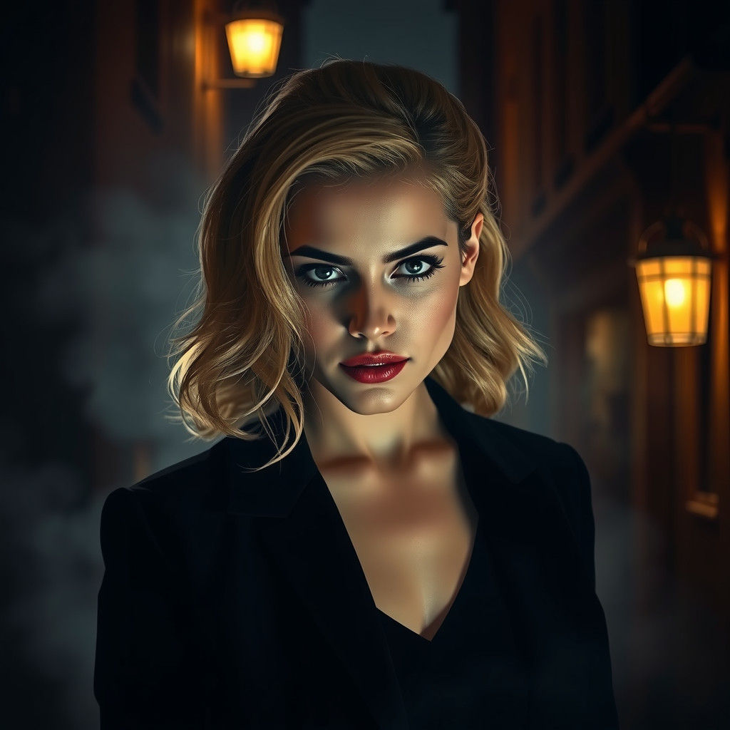 Film Noir Woman in Smoky Alleyway