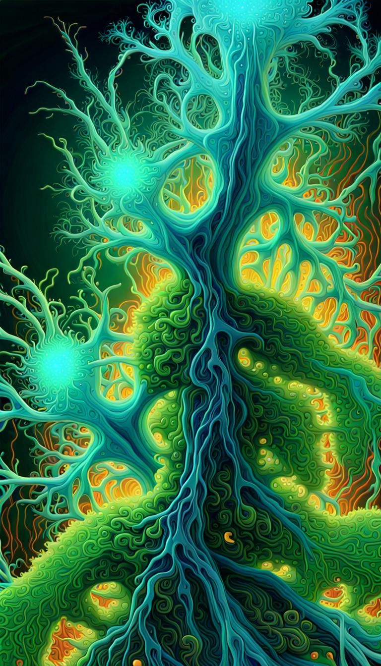 Neon Fractal Explosion: Prebiotic to Biotic Transition