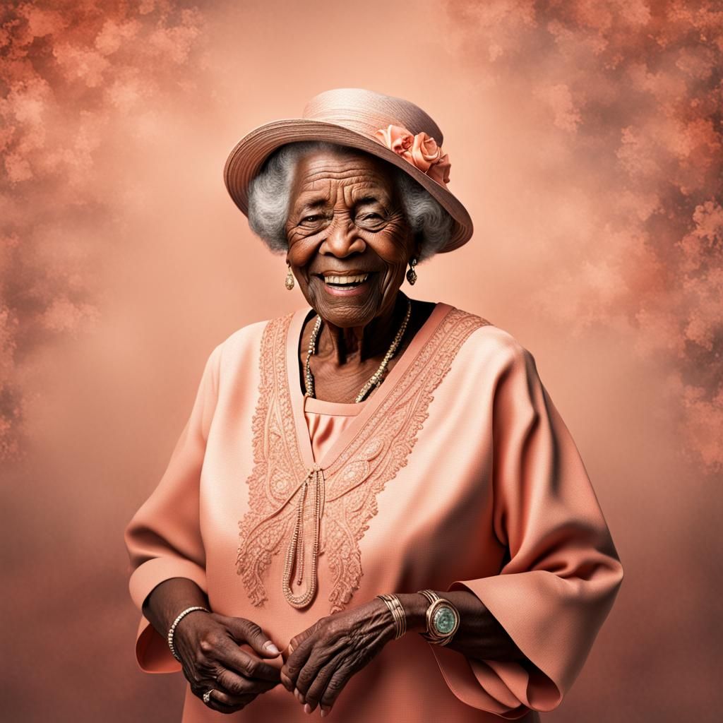 Happy African American Lady in Peach Clothes