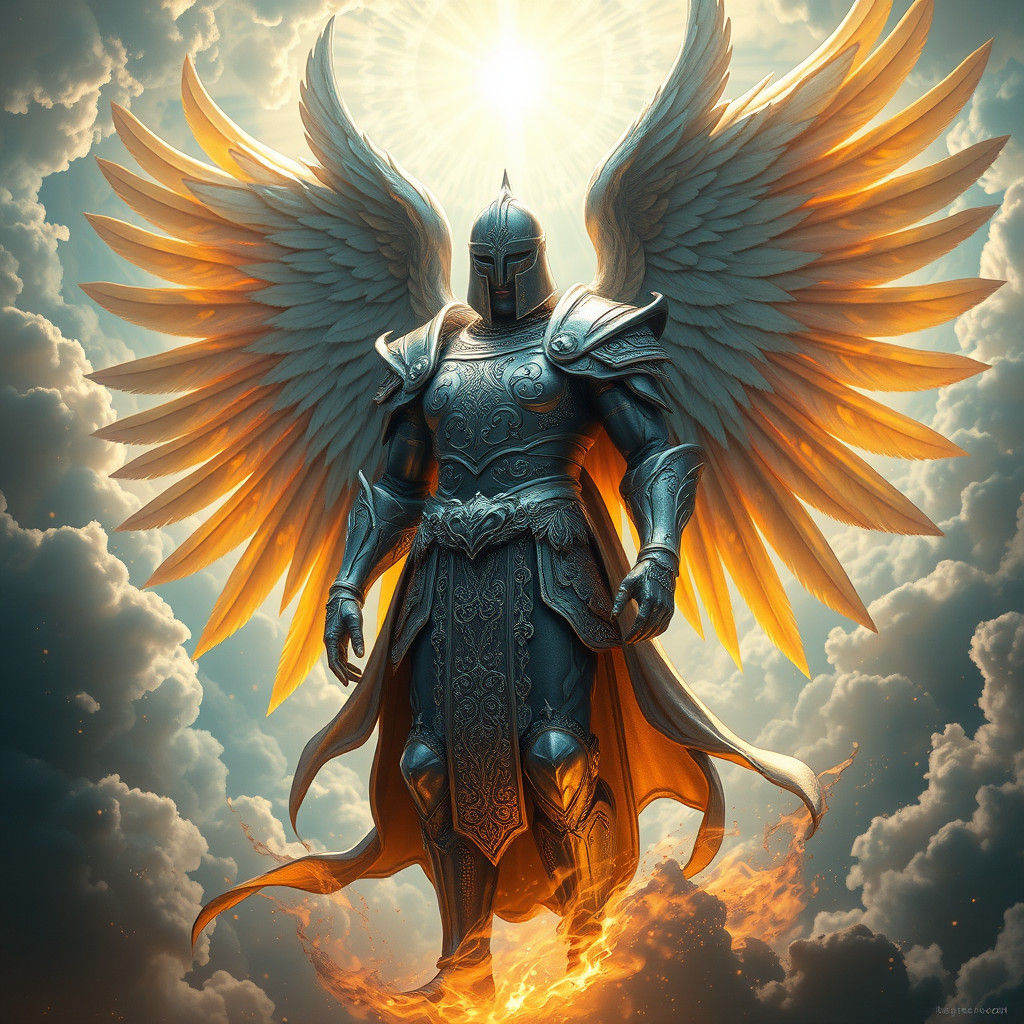 Heavenly Warrior in Divine Vortex, Cinematic Matte Painting