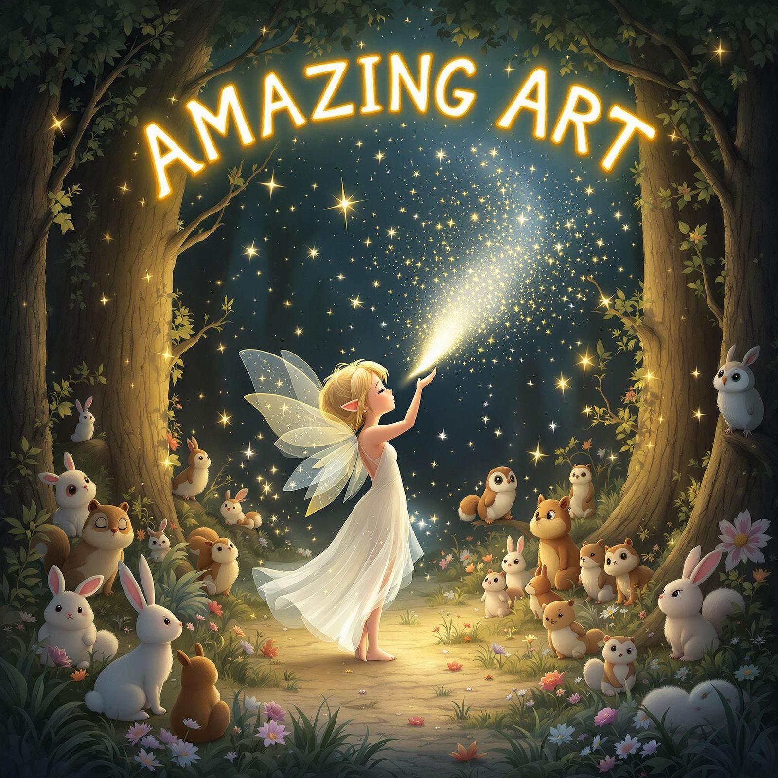 Elf in Enchanted Forest Blowing Star Dust