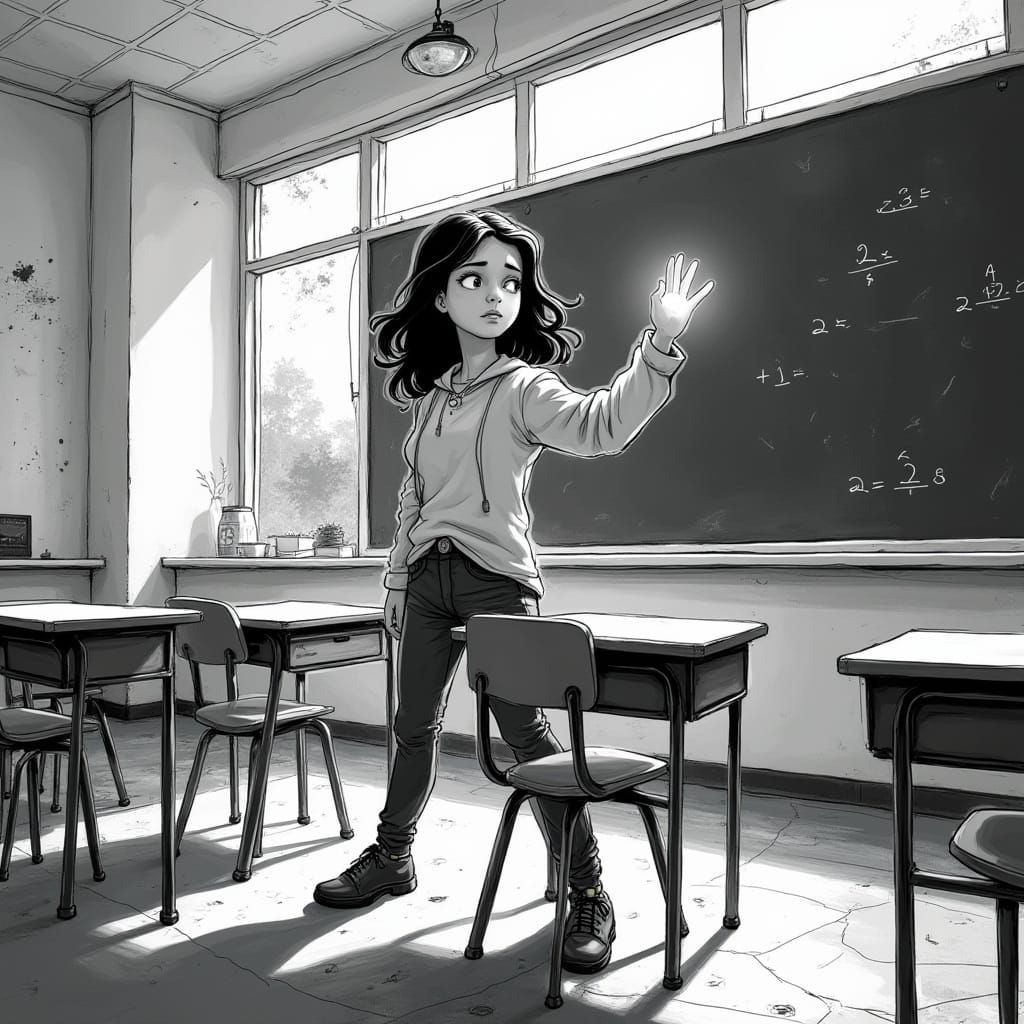 Teenage Girl In Distorting Classroom, Comic Style