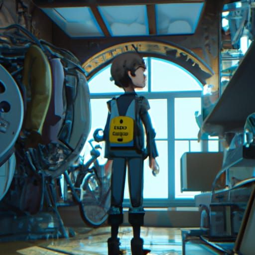 Teenage Boy Robs Spaceship Store in Anime Style