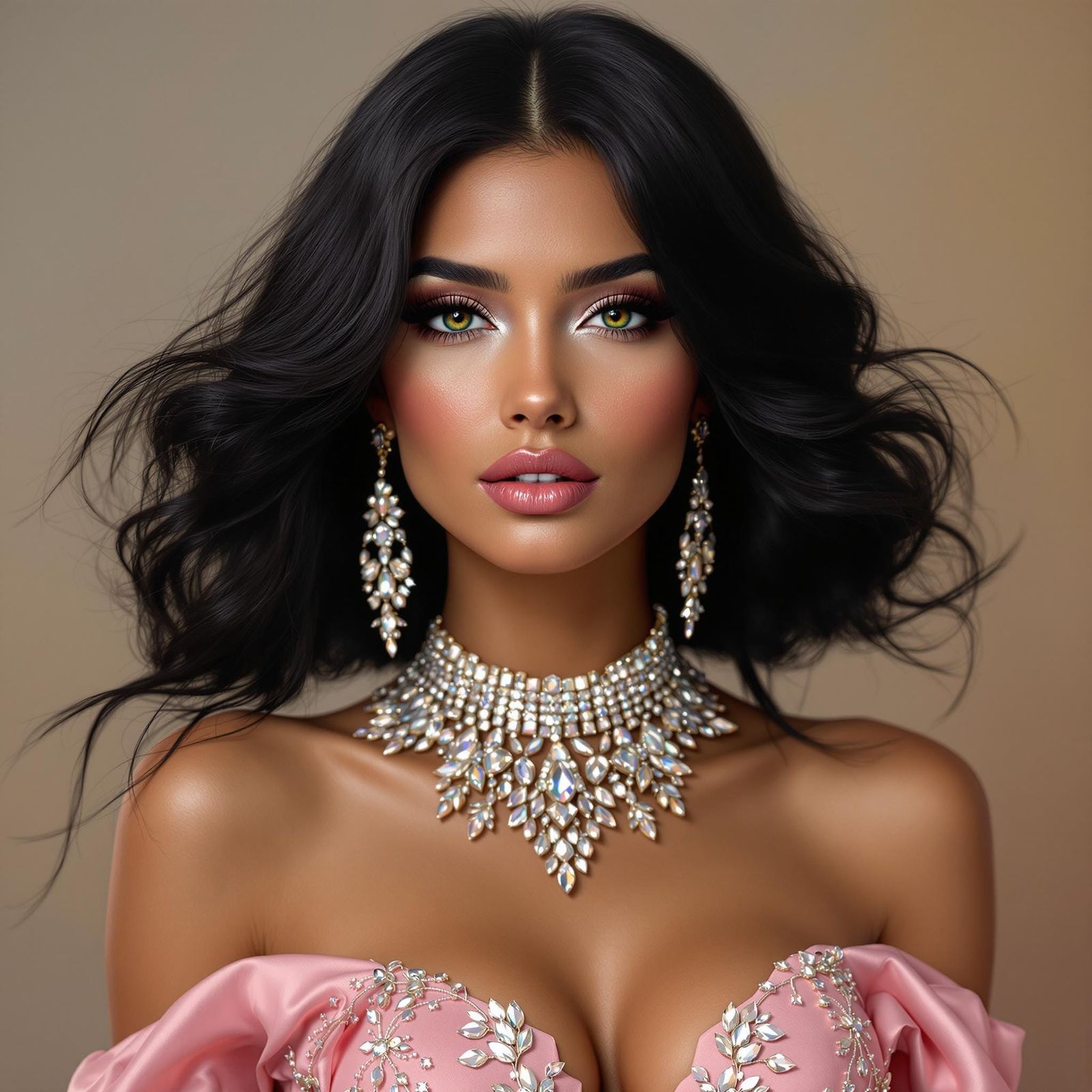 Hyperrealistic Portrait of a Stunning Short Woman in Elegant...