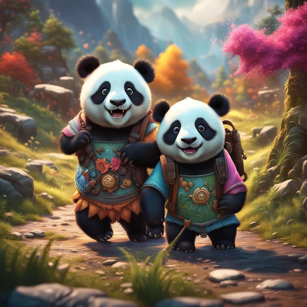 Panda Siblings' Colourful Countryside Adventure
