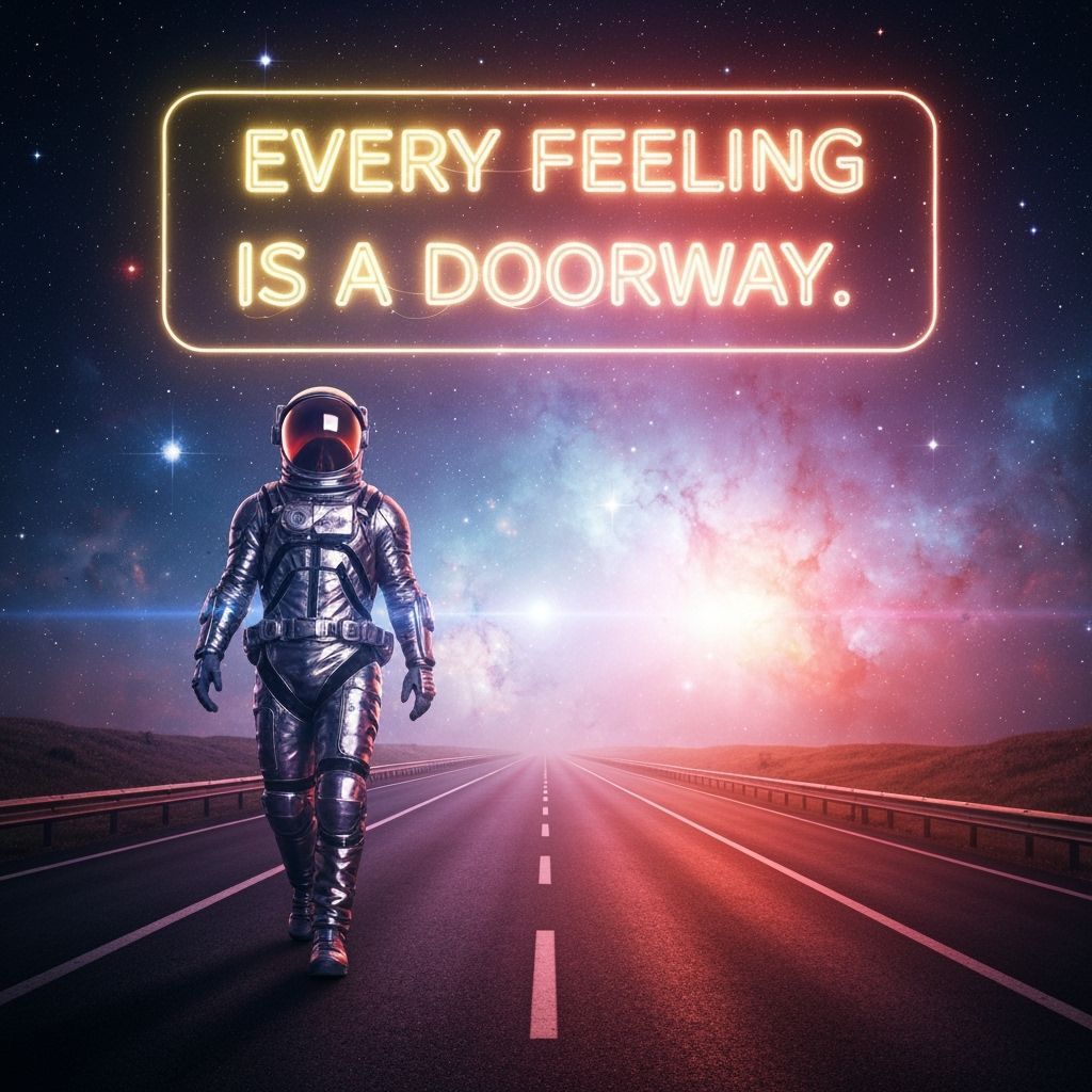 Astronaut Walks Cosmic Highway in Neon Nebula