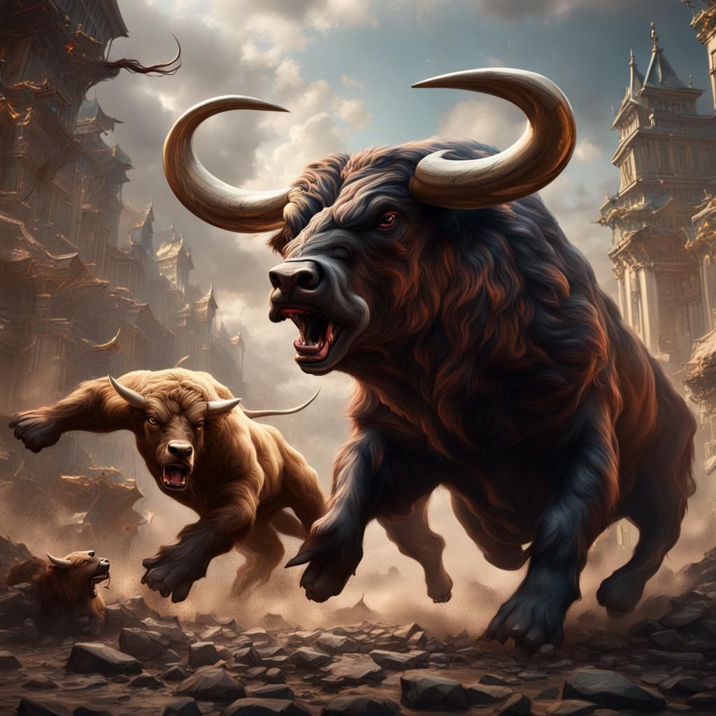 Epic Bull and Bear Battle: Detailed Matte Painting