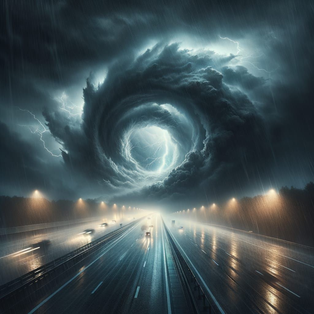Stormy Highway in the Dark of Night