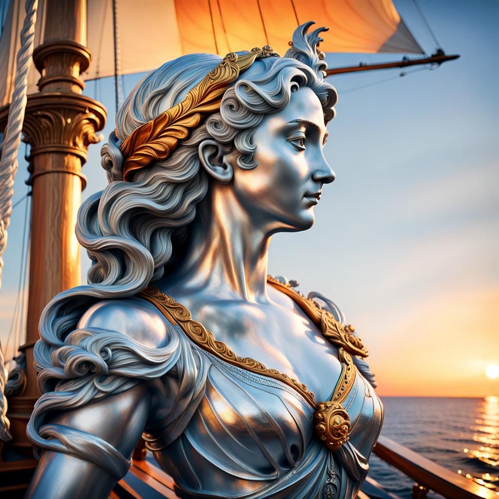 Silver Ship Figurehead in Art Nouveau Style