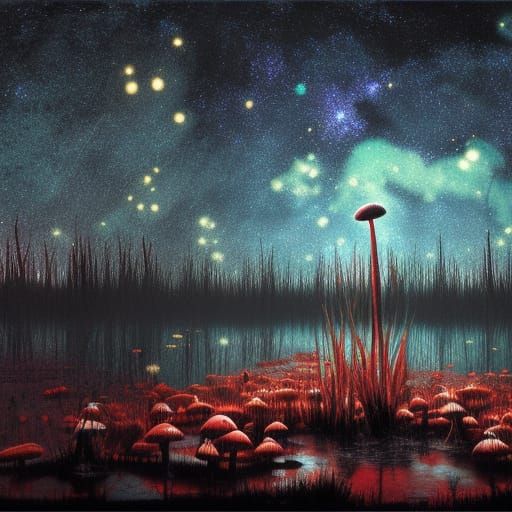 Gothic Toadstools Under a Starry Night Sky