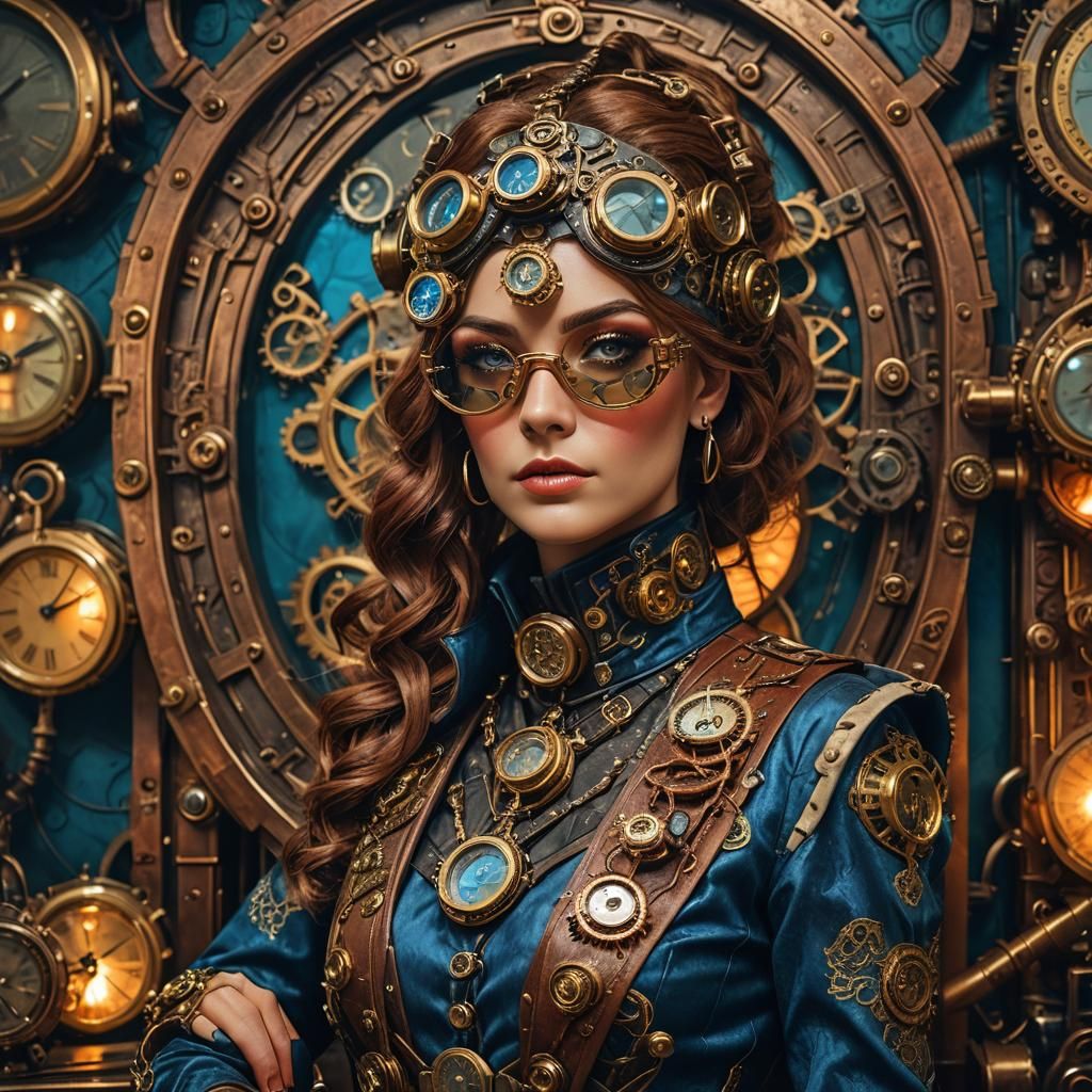 Glamorous Steampunk Supermodel in Sci-Fi Boudoir