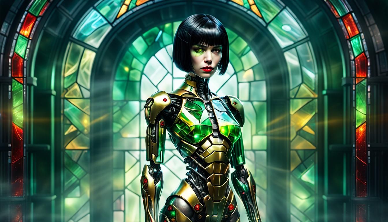 Cyborg Woman with Transparent Body in Steampunk Style