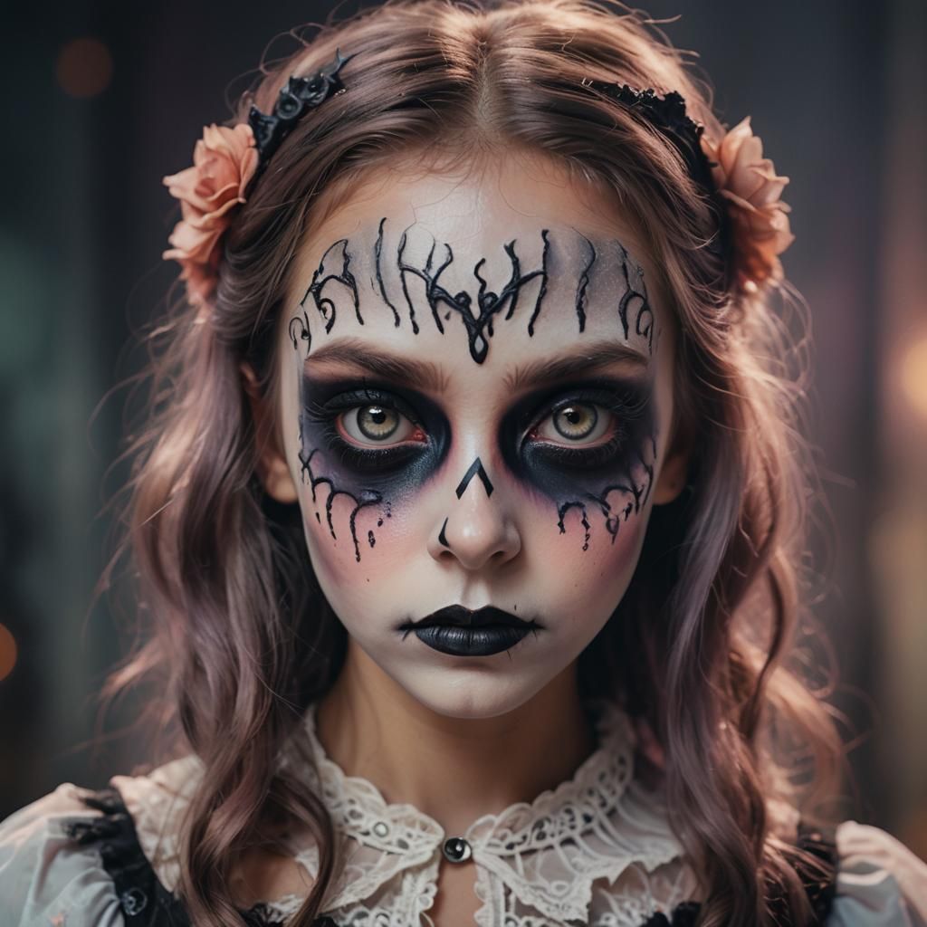 Creepy Cute Girl Portrait in Halloween Makeup