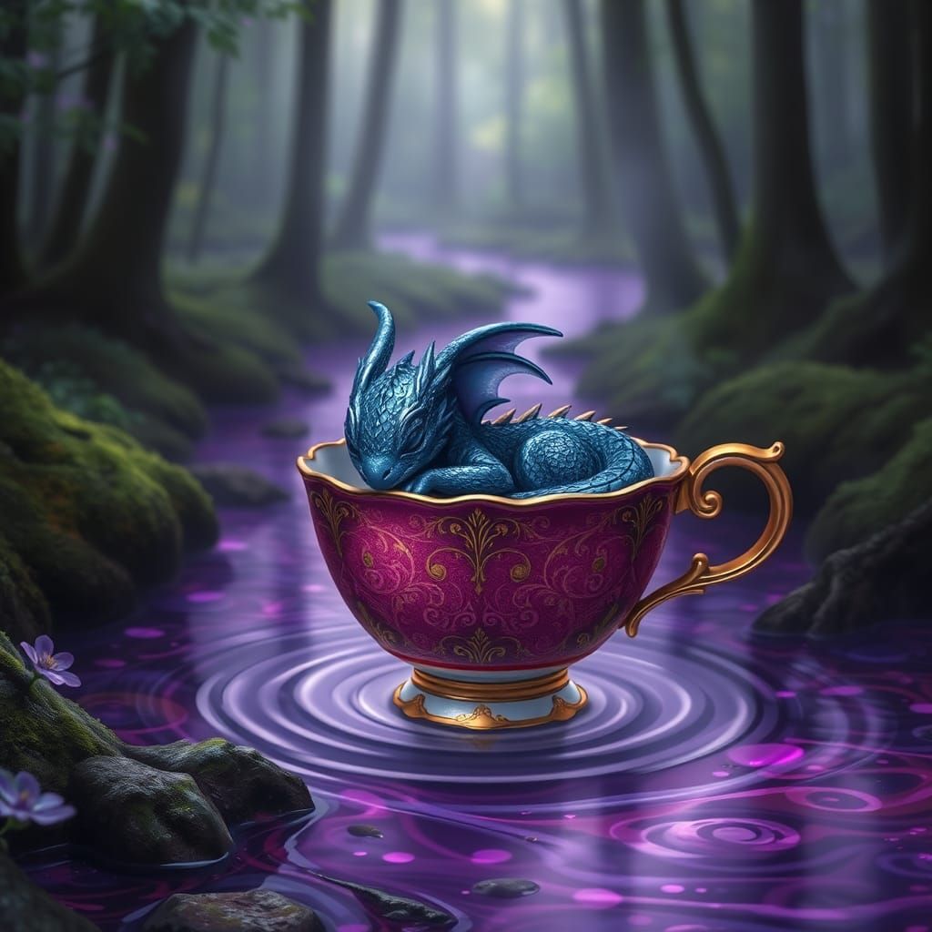 Enchanted Dragon Slumbering in Forest Teacup