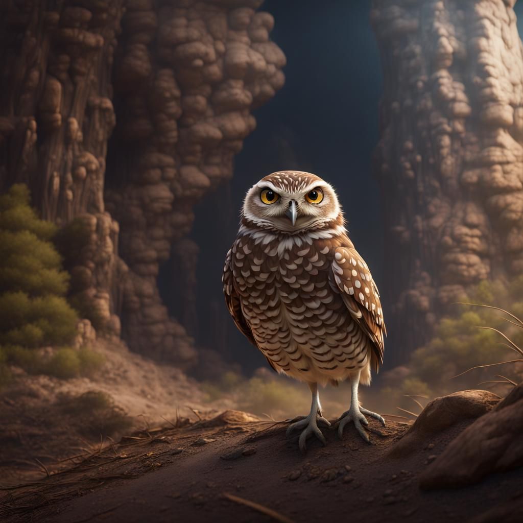 Burrowing Owl Home, Detailed Fantasy Art