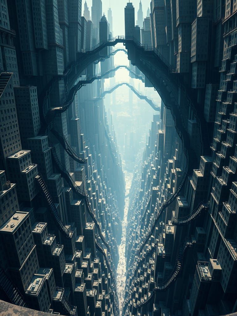 Surreal Cityscape with Impossible Architecture