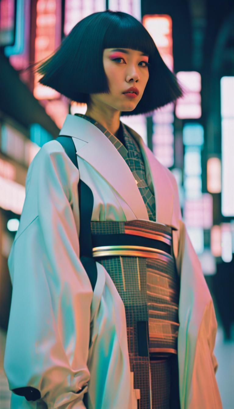 1910s Japanese Fashion with Cyberpunk VHS Aesthetic