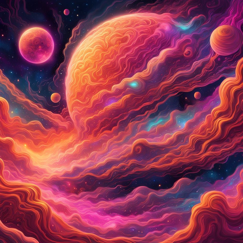 Astral Alien in Cosmic Landscape, Mixed Media Style